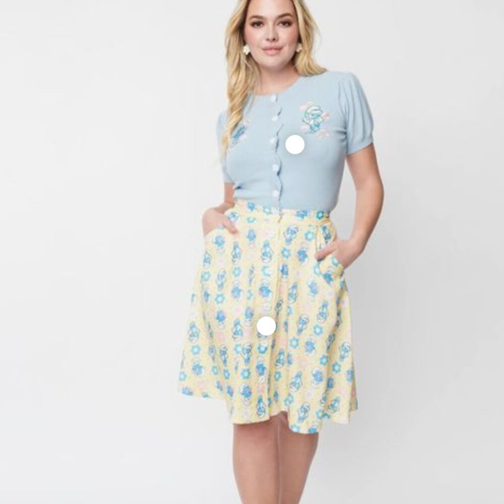 Unique Vintage Light Blue Top and Yellow Floral Circle Skirt